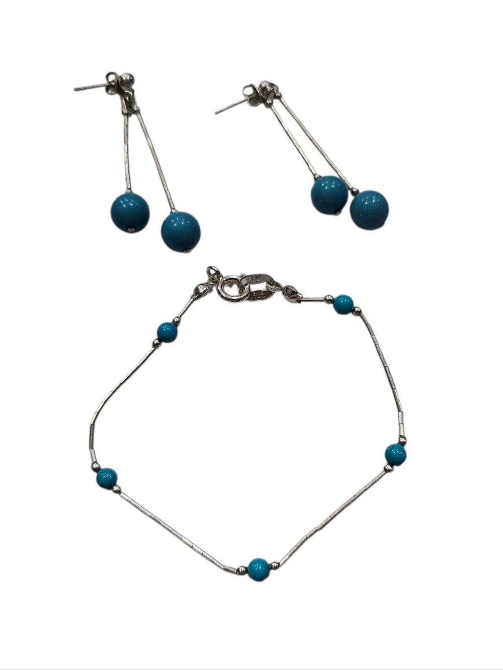 Vintage Carolyn Pollack Liquid Silver & Turquoise Bracelet & Earrings Set 925